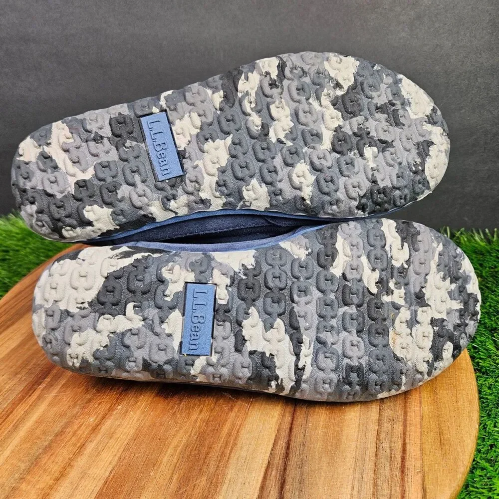 LL Bean Men's Blue Suede Fleece Lined‎ Mountain Moccasin Slippers Size 9 M